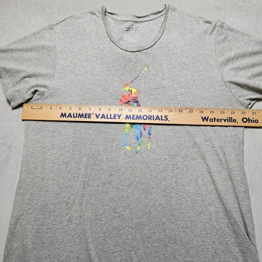 Polo Ralph Lauren Mens Heather Grey Rainbow‎ Tie Dye Big Pony T-Shirt Large